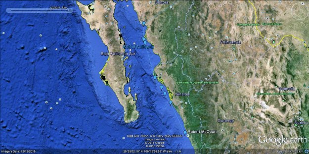 Map and waypoints from Guaymas to Mazatlan