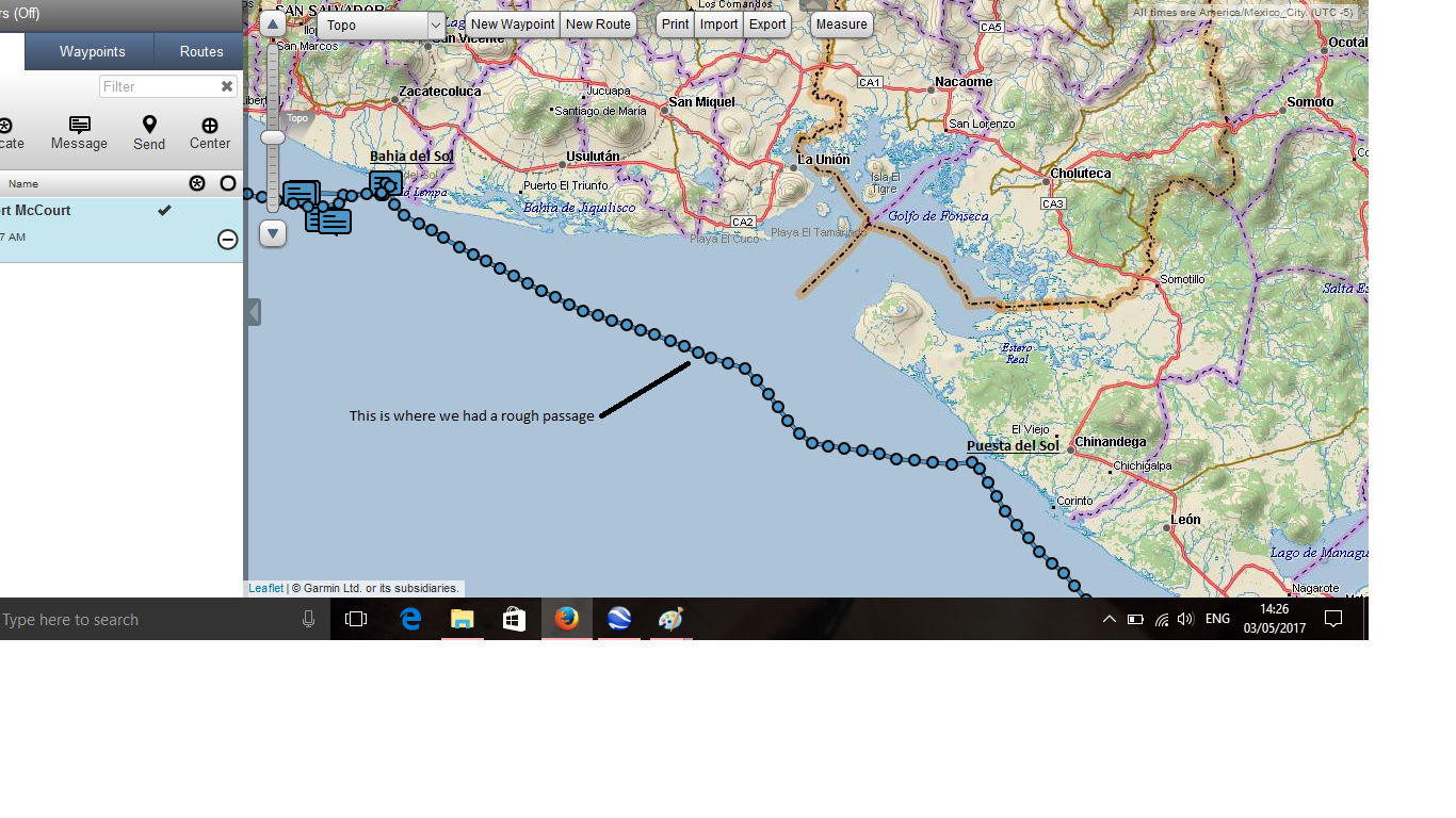 Map from El Salvador to Nicaragua